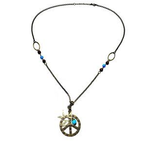 Long Chain Necklace with Peace Symbol-Dove